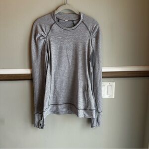 Lululemon Rulu Think Fast LS Tonka Stripe Heathered Slate Grey White